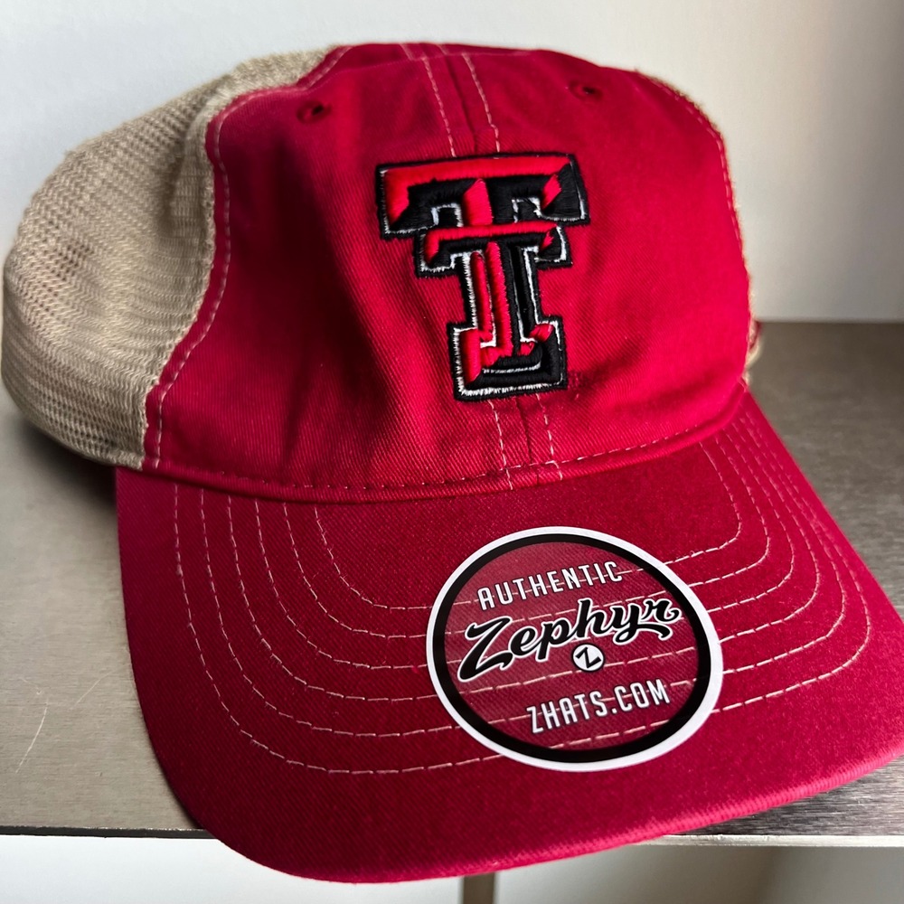 Zephyr Texas Tech Red Raiders Trucker Hat Red Tan Mesh Snapback Logo Cap Mens